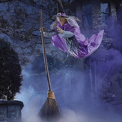 YYGJYGOO Fliegende Schwebehexe, Fliegende Hexe Animatronic, Halloween Requisiten Garten Fliegende Hexe, Schwebender Besen Halloween für Garten Terrasse Rasen Outdoor Indoor von YYGJYGOO