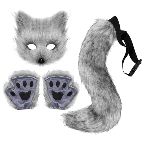 YYGJYGOO Fuchs-Kostüm, Halloween-Maske, Tier-Cosplay-Kostüm-Set für Anime-Verkleidungszubehör, Halloween, Weihnachten, Verkleidung, Karneval, Rollenspiele, Partyzubehör(00 Dark Gray) von YYGJYGOO