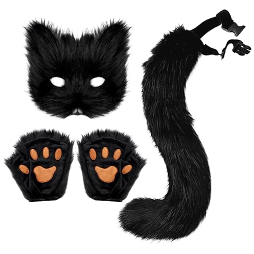 YYGJYGOO Fuchs-Kostüm, Halloween-Maske, Tier-Cosplay-Kostüm-Set für Anime-Verkleidungszubehör, Halloween, Weihnachten, Verkleidung, Karneval, Rollenspiele, Partyzubehör(02 Black) von YYGJYGOO