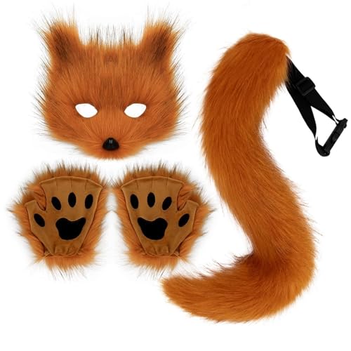 YYGJYGOO Fuchs-Kostüm, Halloween-Maske, Tier-Cosplay-Kostüm-Set für Anime-Verkleidungszubehör, Halloween, Weihnachten, Verkleidung, Karneval, Rollenspiele, Partyzubehör(06 Red) von YYGJYGOO