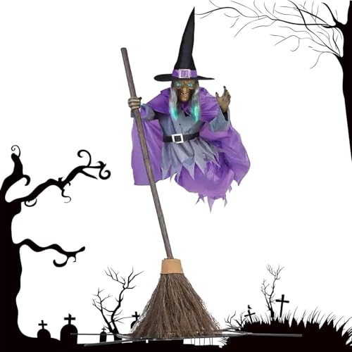 YYGJYGOO Halloween Animatronics Fliegende Schwebehexe, Fliegende Hexe Halloween Requisiten, Schwimmender Besen Halloween für Garten Terrasse Rasen Outdoor Indoor von YYGJYGOO