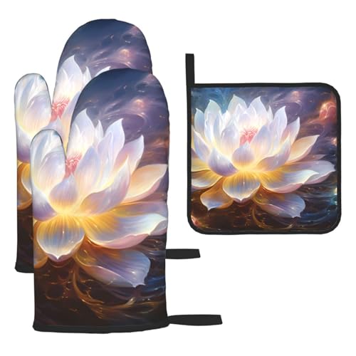 YYHHAOFA Kitchen Baking Set of 3 - Durable Waterproof Oven Mitts and Pot Holder Set for Anti-Scalding and Heat Insulation Flower Diamond Painting Printing von YYHHAOFA