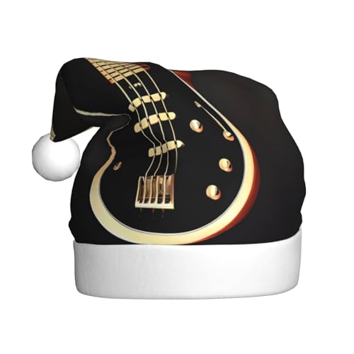 YYHHAOFA Weihnachtsmütze für Erwachsene – Hochwertiger Plüschstoff, Weihnachtsmannmütze mit flauschigem Rand und Ball, schwarze Gitarre bedruckt von YYHHAOFA