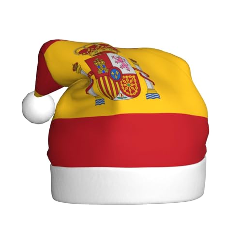 YYHHAOFA Weihnachtsmütze für Erwachsene – Hochwertiger Plüschstoff Weihnachtsmannmütze mit flauschigem Rand und Ball, spanische Flagge von YYHHAOFA