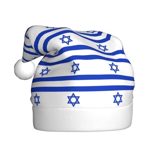 YYHHAOFA Weihnachtsmütze für Erwachsene – Hochwertiger Plüschstoff Weihnachtsmannmütze mit flauschigem Rand und Ball israelischer Flagge bedruckt von YYHHAOFA