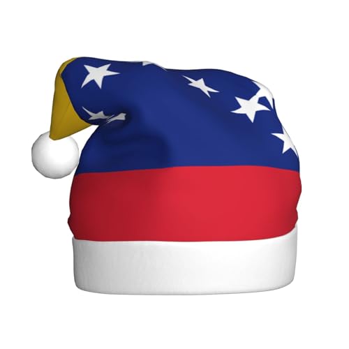 YYHHAOFA Weihnachtsmütze für Erwachsene - Hochwertiger Plüschstoff Weihnachtsmannmütze mit flauschigem Rand und Ballflagge von Venezuela bedruckt von YYHHAOFA