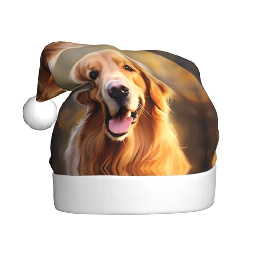 YYHHAOFA Weihnachtsmütze für Erwachsene – hochwertiger Hut für Weihnachten, Halloween und Neujahrspartys, schöner Golden Retriever-Hundedruck von YYHHAOFA