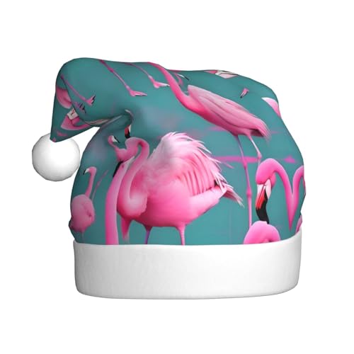 YYHHAOFA Weihnachtsmütze für Erwachsene – hochwertiger Hut für Weihnachten, Halloween und Neujahrspartys. Ein Schwarm Flamingo-Druck von YYHHAOFA