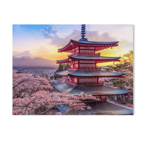 5D Diamond Painting ，Chureito-Pagode bei Fujiyoshida mit Blick über Kirschblüten auf Mount Fuji, das Wahrzeichen von Japan，DIY Kunsthandwerk für Zuhause Wanddekoration Geburtstagsgeschenke（30x40cm） von YYHMKBYY