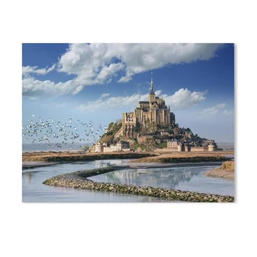 Schloss Mont Saint-Michel– berühmten Felseninsel in der Normandie mit den Gezeiten，5D Diamond Painting Diamond Painting Product Stickerei, Full Cross Stitch Kit for Home Decoration（30x40cm）-B19 von YYHMKBYY