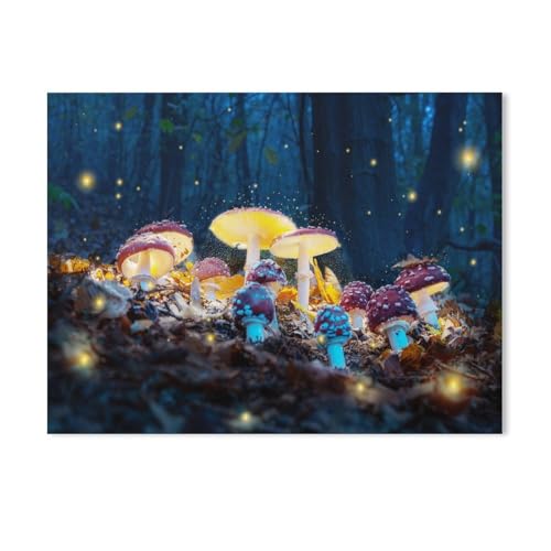 YYHMKBYY Wall Decor Art Full Round Drill，Mystische Fliegenpilze leuchten im dunklen Wald，5D Diamond Painting Embroidery Cross Stitch Craft（30x40cm）-B47 von YYHMKBYY