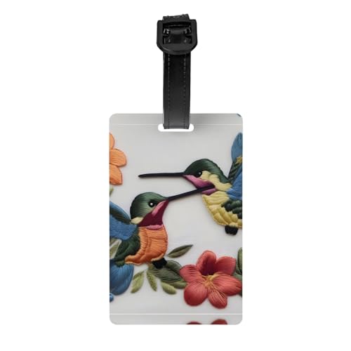 YYHWHJDE Gepäckanhänger – strapazierfähiges PVC-Material mit persönlichem Informationsfeld und abnehmbarem Armband zur einfachen Identifizierung von Blumen, Kolibris, Stickbild von YYHWHJDE