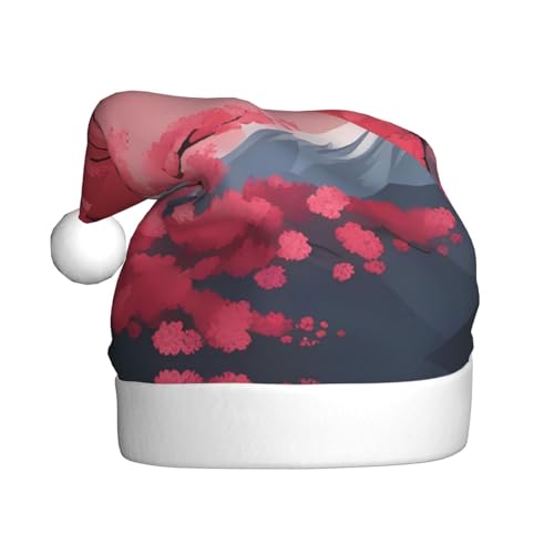 YYHWHJDE Red Cherry Snow Mountain Weihnachtsmütze für Erwachsene - Festliche Partydekoration, weiches und langlebiges Material von YYHWHJDE
