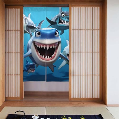 YYHWHJDE Verdunkelungsvorhänge, 2 Stück, Raumverdunkelung, Verdunkelungsvorhänge für Schlafzimmer, 142 x 86 cm, Cartoon-Haifischbild von YYHWHJDE