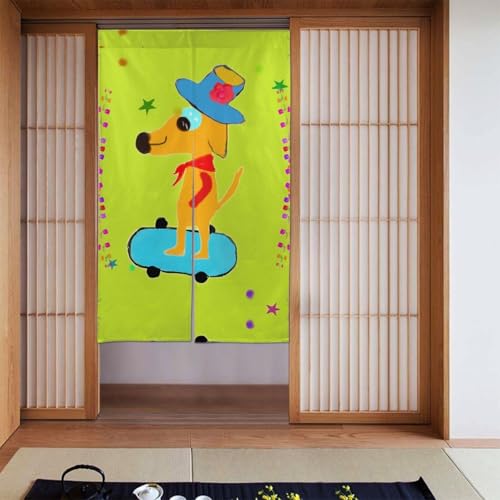 YYHWHJDE Verdunkelungsvorhänge, 2 Stück, Raumverdunkelung, Verdunkelungsvorhänge für Schlafzimmer, 142 x 86 cm, Cartoon-Hund, der Sport treibt Bild von YYHWHJDE