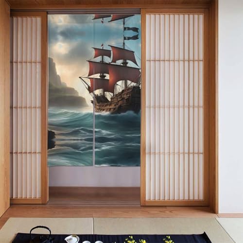 YYHWHJDE Verdunkelungsvorhänge, 2 Stück, Raumverdunkelung, Verdunkelungsvorhänge für Schlafzimmer, 142 x 86 cm, Fantasie-Piratenschiff-Bild von YYHWHJDE