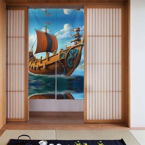 YYHWHJDE Verdunkelungsvorhänge, 2 Stück, Raumverdunkelung, Verdunkelungsvorhänge für Schlafzimmer, 142 x 86 cm, Motiv: Wikingerboot, Bild von YYHWHJDE