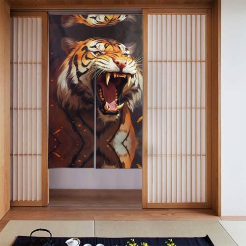 YYHWHJDE Verdunkelungsvorhänge, 2 Stück, Raumverdunkelung, Verdunkelungsvorhänge für Schlafzimmer, 142 x 86 cm, Motiv: brüllender Tiger von YYHWHJDE