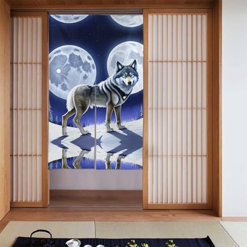 YYHWHJDE Verdunkelungsvorhänge, 2er-Set Vorhänge, Raumverdunkelung, Verdunkelungsvorhänge für Schlafzimmer, 142 x 86 cm, Motiv: Wolf im Mondlicht von YYHWHJDE