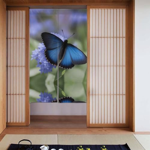 YYHWHJDE Verdunkelungsvorhänge, 2er-Set Vorhänge, Raumverdunkelung, Verdunkelungsvorhänge für Schlafzimmer, 142 x 86 cm, in blauem Schmetterlingsmuster von YYHWHJDE