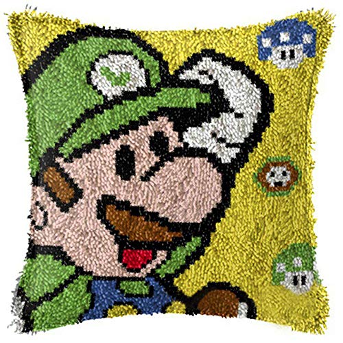 YYLPLLE DIY Latch Hook Kits Für Erwachsene, Mario Stickerei Kissenbezug, Muster Für Sofa Home Decor 43X43Cm Y212 von YYLPLLE