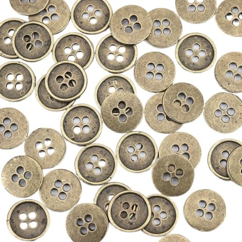 YYLUOYANG KnöPfe 50 Stück Nähknöpfe aus Metalllegierung for Basteln, Scrapbooking, 4 Löcher, rund, antike Bronzefarbe, 13 mm Durchmesser Buttons von YYLUOYANG