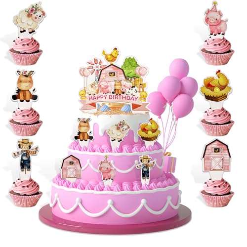 13 Stück Bauernhof Kuchen Deko,Kuchendekoration mit Bauernhoftieren,Farm Tier Cupcake Verpackung und Topper für Bauernhof Thema Party für Kinder Geburtstag Baby Shower von YYQXHSA