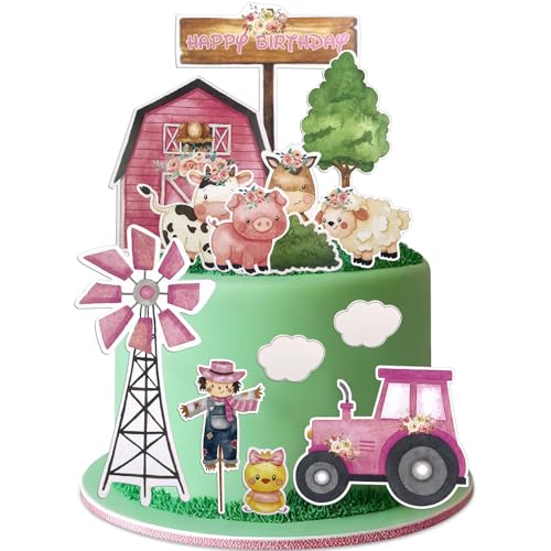 Kuchendekoration mit Bauernhoftieren,Farm Tier Cupcake Verpackung und Topper für Bauernhof Thema Party für Kinder Geburtstag Baby Shower (rosa) von YYQXHSA