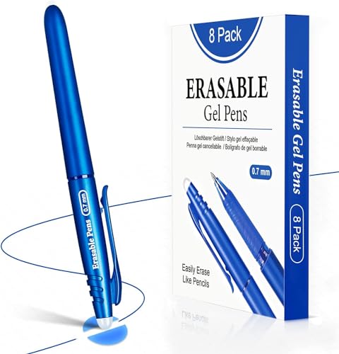 YYSHUS Radierbarer Kugelschreiber, Gelstifte Radierbar, Erasable Pens,8 Stück Tintenroller Radierbar Set, 0.7mm Blau Löschbare Stifte, Stifte zum Wegradieren für Studenten und Bürobedarf von YYSHUS