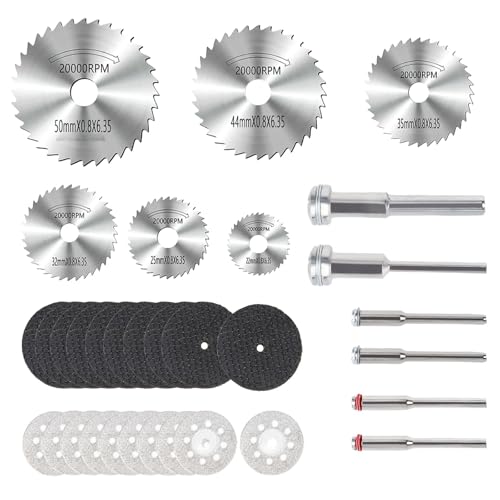 YYTECH HSS Kreissägeblätter Sägeblatt Kreissägeblatt Set mit 1/8" Schaft Mini Trennscheiben Set Kreissägestahlklingen für das Schneiden von Holz, Kunststoff, Metall und Stein(32Pcs) von YYTECH