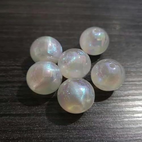 12 mm/16 mm/20 mm Acryl-Illusion, glitzernd, plattierte UV-Perlen für modischen, klobigen Schmuck zum Selbermachen – weiß – 20 mm, 100 Stück pro Beutel von YYTRV