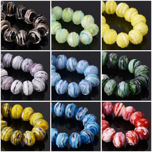 12 x 8 mm facettierte, undurchsichtige Lampwork-Glasperlen, lose Abstandsperlen zur Schmuckherstellung, DIY-Bastelzubehör, gemischt, 12 x 8 mm, 10 Stück von YYTRV