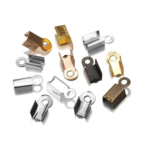 200 Stück/Packung Cove-Verschlüsse, Kordel-Endkappen, Schnurband, Lederclip, Spitze, Falt-Quetschperlen-Verbinder für die Schmuckherstellung, DIY-Zubehör, mehrfarbig, 3,5 x 9 mm von YYTRV