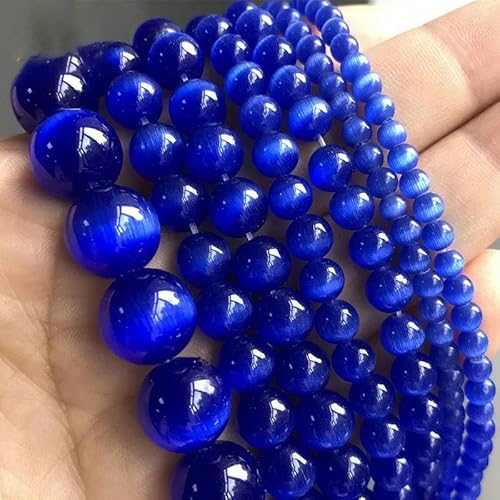 4–12 mm dunkelblaue Katzenaugen-Glasperlen, glatte, runde, lose Abstandsperlen zur Schmuckherstellung, DIY-Charm-Armbänder, 15 Zoll – 8 mm (ca. 46 Stück) von YYTRV