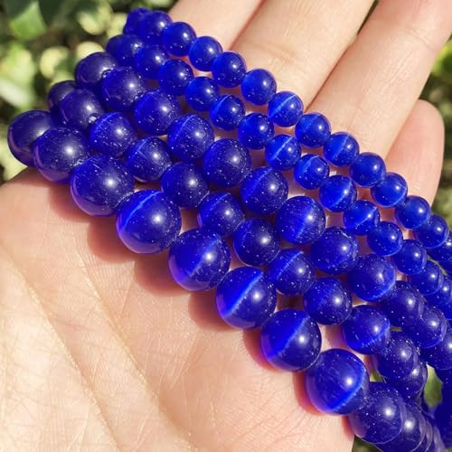 4–12 mm natürliche rosa-weiß-blaue Katzenaugenperlen, runde lose Perlen zur Schmuckherstellung, Mondstein, DIY-Armband, 15 Zoll, Dunkelblau, 6 mm, 61 Perlen von YYTRV