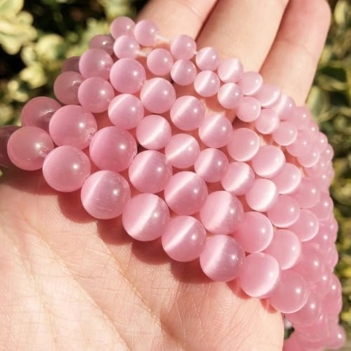 4–12 mm natürliche rosa-weiß-blaue Katzenaugenperlen, runde lose Perlen zur Schmuckherstellung, Mondstein, DIY-Armband, 15 Zoll, Rosa-6 mm, 61 Perlen von YYTRV