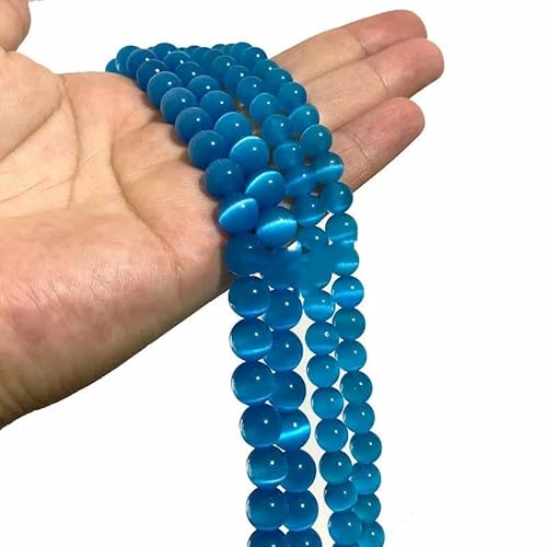 6 8 10 12 mm AAA bunte Katzenaugen-Glasperlen, lose, runde Abstandsperlen zur Schmuckherstellung, DIY-Armband, Ohrringe, Zubehör – Seeblau – 6 mm, ca. 63 Stück von YYTRV