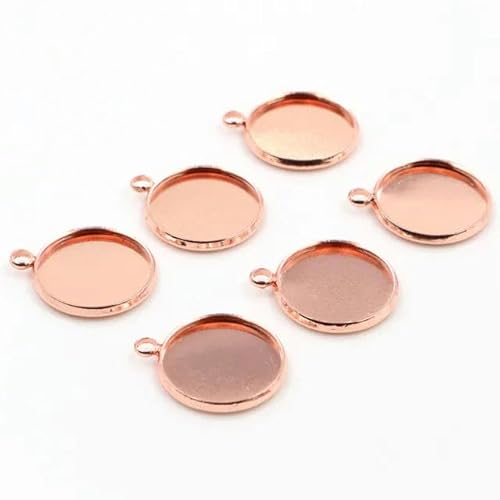 Cabochon-Verbinder, 14,0 mm, 16 mm, 18 mm, Eisenmaterial, 7 Farben, plattiert, eine Schlaufe zum Aufhängen, Basis, 20 Stück – Roségold – 14,0 mm von YYTRV