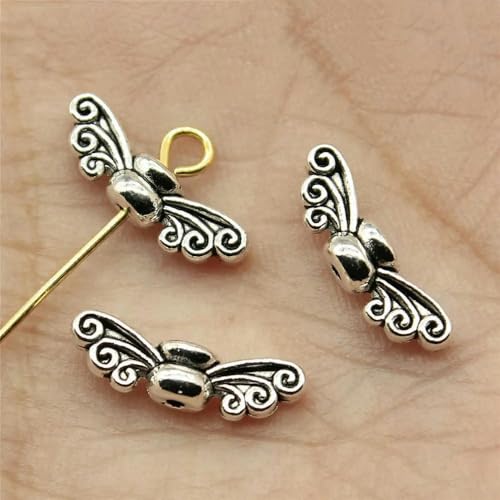 Charms in großen Mengen für Schmuckherstellungsset, Anhänger, DIY-Schmuckzubehör, Schmetterling, Engelsflügel, Abstandsperlen mit kleinem Loch, A09, 20 Stück, 14 x 4 x 3,0 mm von YYTRV