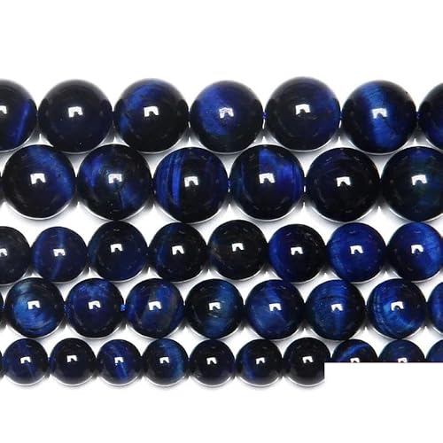 Naturstein, blauer Lapislazuli, Tigerauge, Achat, runde lose Perlen, Strang 15 Zoll, 4 6 8 10 mm, Pick Size-10mm, 36 bis 38 Stück von YYTRV