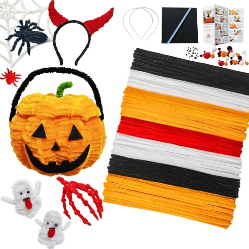 YYUENG TAK 270 Stück Pfeifenputzer zum Basteln für Halloween basteln,200 Stück pfeifenreiniger(Orange, Schwarz, Weiß, Rot), wird mit Stirnband und Anleitung geliefert von YYUENG TAK