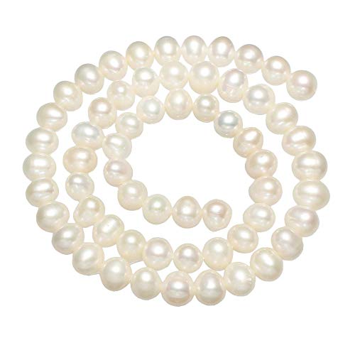 Natürliche Süßwasser-Zuchtperlen, lose, runde Perlen, 7–8 mm, weiß, für selbstgemachte Halsketten, Armbänder, Schmuckherstellung, ca. 38,1 cm Strang von YYW