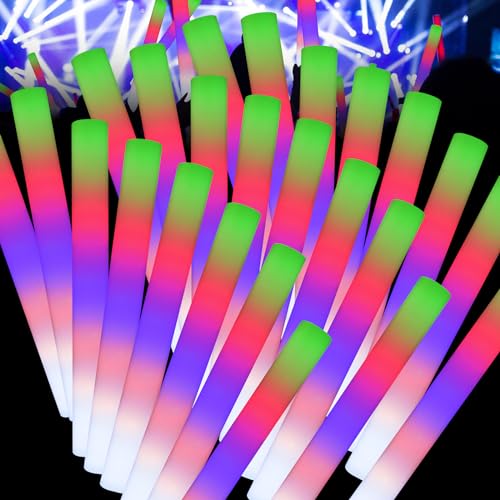 YYYuYong 110 Stück LED Leuchtstäbe Party,3 Effekte LED Schaumstoff Leuchtstab für Partys & Hochzeit,8–10 Stunden blinkende Party Sets, die im Dunkeln leuchten von YYYuYong