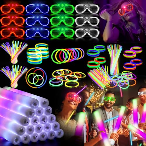 336 Knicklichter Party Set,Neon Leuchtstäbe Party Pack mit 300 Leuchtstab 24 Led Schaumstoff Leuchtstäbe 12 Led Brillen,Leuchtspielzeug für Kinde,Dunkle Party Supplies für Geburtstage Festivals Deko von YYYuYong