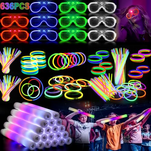 336 Knicklichter Party Set,Neon Leuchtstäbe Party Pack mit 300 Leuchtstab 24 Led Schaumstoff Leuchtstäbe 12 Led Brillen,Leuchtspielzeug für Kinde,Dunkle Party Supplies für Geburtstage Festivals Deko von YYYuYong