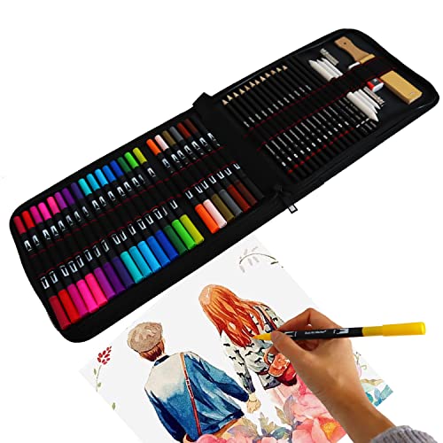 YYZD 24 Aquarellstifte Filzstifte Stifte Set+21 Skizzenstift und Zubehör, für Erwachsene und Kinder Aquarell Comic,Kalligraphie Kunstmalerei Stift Set von YYZD