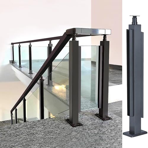 Pfosten und Geländer aus Metall für Treppen, robuster Glasgeländerpfosten mit Klemmen, Glaszaunstangenklemme für Dachboden, Terrassen, Veranden, Treppen, 10/12 mm dick (schwarzer Mittelpfosten 100 cm) von YYZHON-KXBF