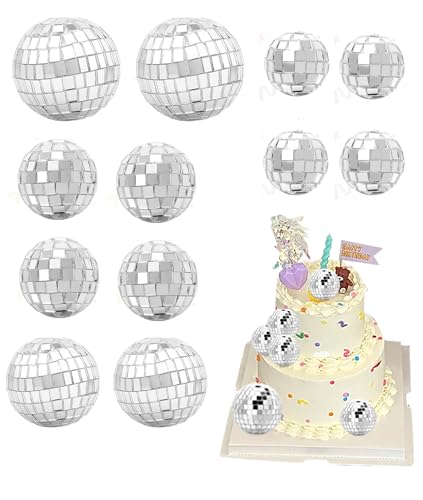 Discokugel-Cupcake-Topper, 1970er-Jahre, Discokugel-Kuchenspieße, Disco-Thema-Kuchendekorationen für 70er und 80er Jahre, Disco-Musik, Tanz, Motto-Party-Dekorationen, Ornament, 12 Stück, Silber von YYaaloa