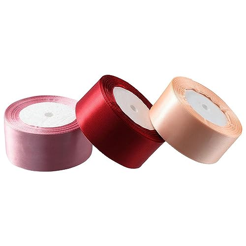 YYlingx 3 Rollen rotgoldenes Satinband, 3,8 cm x 22,7 m, einfarbiges Stoffband für Bastelarbeiten, Geschenkverpackungen, Haarschleifen, Kranz, Hochzeits-Party-Dekoration und Nähprojekte von YYlingx