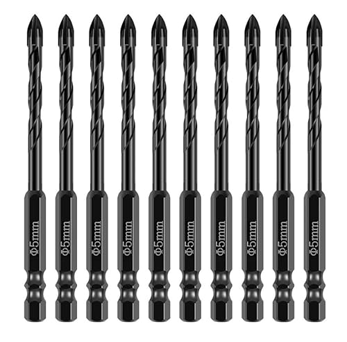 10-teiliges Kreuz-Sechskant-Fliesenbohrer-Set, 5/6/8 mm, for Glas, Beton, Keramikfliesen, harte Legierung, Dreieck-Bohrer, professioneller Lochöffner(10pcs-5mm) von YZADSXCL